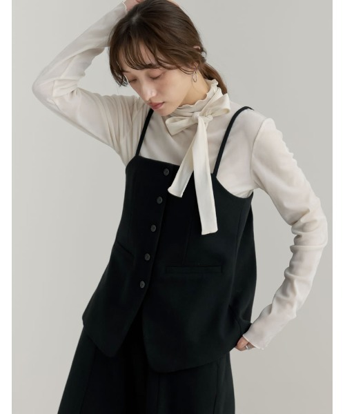 Re:EDIT（リエディ）の「[洗濯機で洗える]圧縮ウールライクフロントボタンキャミソールビスチェ（キャミソール・レディース・ブラック/チャコールグレー/ブラウン・MEDIUM/LARGE）」の5枚目の写真