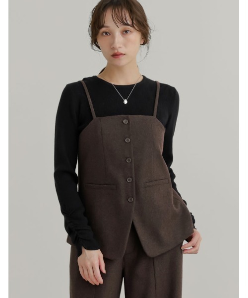 Re:EDIT（リエディ）の「[洗濯機で洗える]圧縮ウールライクフロントボタンキャミソールビスチェ（キャミソール・レディース・ブラック/チャコールグレー/ブラウン・MEDIUM/LARGE）」の11枚目の写真