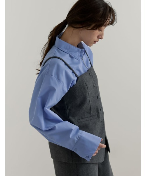 Re:EDIT（リエディ）の「[洗濯機で洗える]圧縮ウールライクフロントボタンキャミソールビスチェ（キャミソール・レディース・ブラック/チャコールグレー/ブラウン・MEDIUM/LARGE）」の13枚目の写真