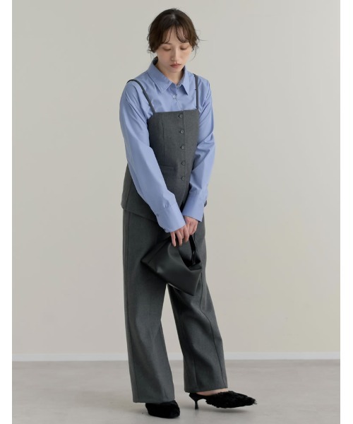 Re:EDIT（リエディ）の「[洗濯機で洗える]圧縮ウールライクフロントボタンキャミソールビスチェ（キャミソール・レディース・ブラック/チャコールグレー/ブラウン・MEDIUM/LARGE）」の14枚目の写真