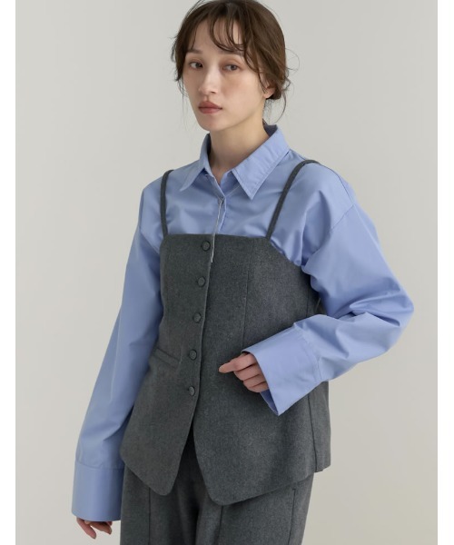 Re:EDIT（リエディ）の「[洗濯機で洗える]圧縮ウールライクフロントボタンキャミソールビスチェ（キャミソール・レディース・ブラック/チャコールグレー/ブラウン・MEDIUM/LARGE）」の15枚目の写真