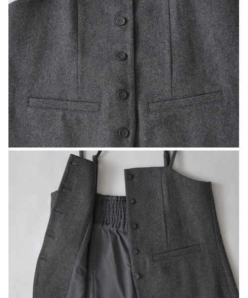 Re:EDIT（リエディ）の「[洗濯機で洗える]圧縮ウールライクフロントボタンキャミソールビスチェ（キャミソール・レディース・ブラック/チャコールグレー/ブラウン・MEDIUM/LARGE）」の17枚目の写真