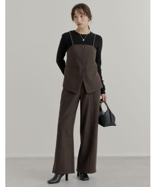 Re:EDIT（リエディ）の「[洗濯機で洗える]圧縮ウールライクフロントボタンキャミソールビスチェ（キャミソール・レディース・ブラック/チャコールグレー/ブラウン・MEDIUM/LARGE）」の8枚目の写真