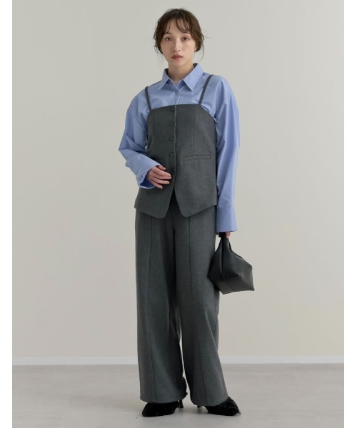 Re:EDIT（リエディ）の「[洗濯機で洗える]圧縮ウールライクフロントボタンキャミソールビスチェ（キャミソール・レディース・ブラック/チャコールグレー/ブラウン・MEDIUM/LARGE）」の12枚目の写真