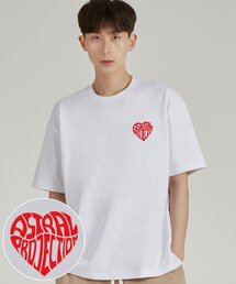 ミニハートロゴラウンドネック15番手綿半袖Tシャツ_ホワイト