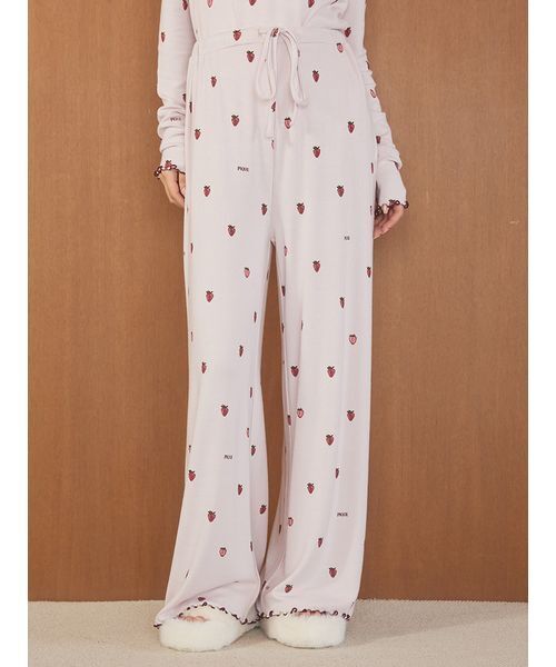 ジェラートピケ　セットアップ　ストロベリー柄パジャマシャツ＆ロングパンツ ストロベリー柄ロングパンツ（ルームウェア/パジャマ）｜gelato pique