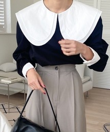 配色ビック襟ブラウス