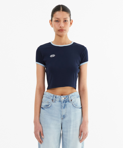 MENASOO(ミナス)の「MNS Span Crop T Shirt_Navy(Tシャツ/カットソー・レディース・ネイビー・1/2)」の2枚目の写真