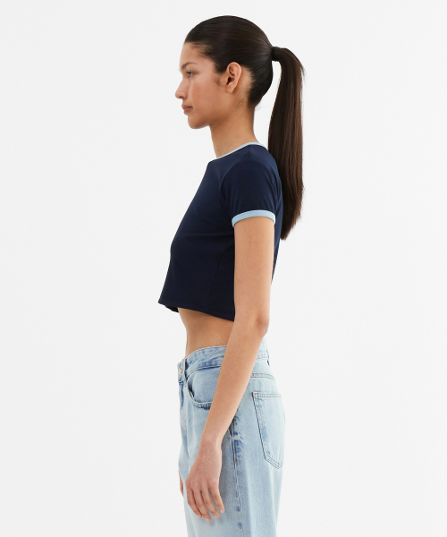 MENASOO(ミナス)の「MNS Span Crop T Shirt_Navy(Tシャツ/カットソー・レディース・ネイビー・1/2)」の4枚目の写真