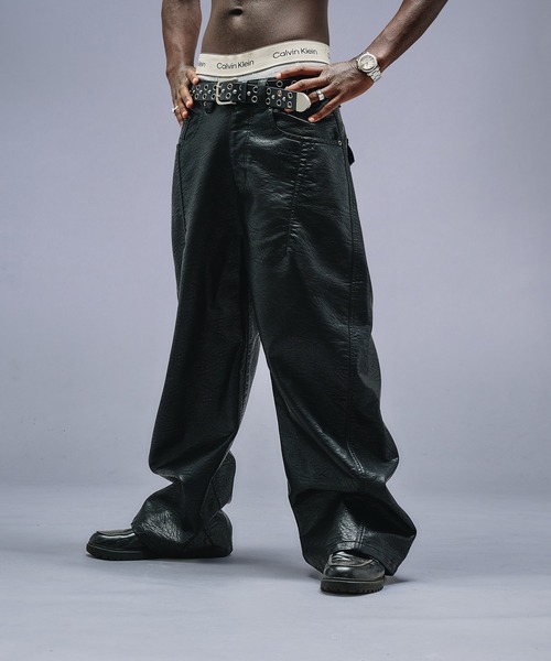 ANDER HUNKフェイクレザーカーブパンツブラックSサイズ Faux Leather Curve Pants / フェイクレザーカーブパンツ（その他