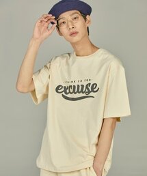 EXCURSE（エクスカース）の「ECプレミアムオーバーサイズハーフTシャツベージュXブラック（Tシャツ/カットソー）」