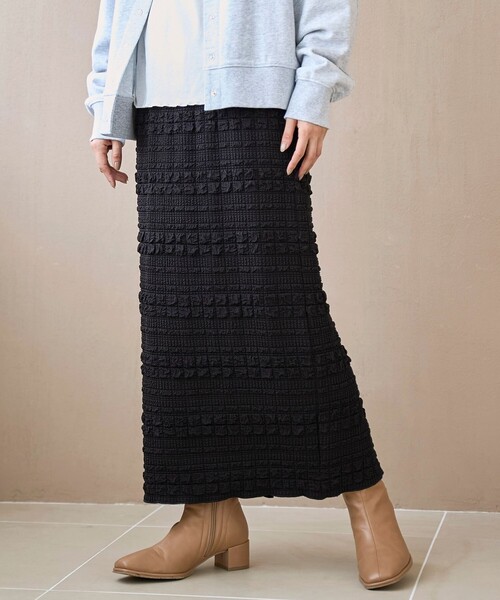 coen（コーエン）の「ふくれジャガードナロースカート（スカート・レディース・ブラック/オフホワイト・L/M）」の2枚目の写真