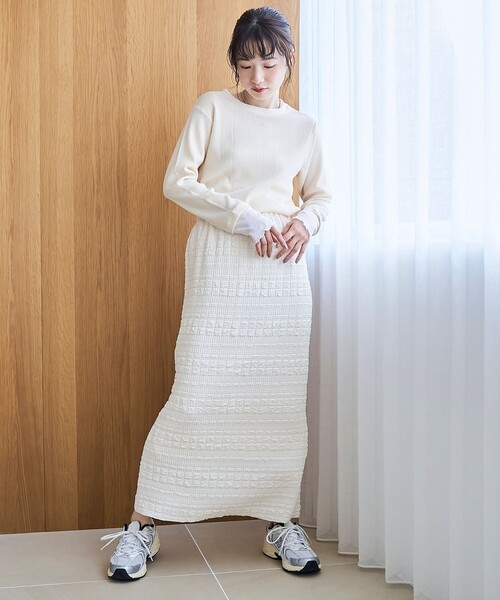 coen（コーエン）の「ふくれジャガードナロースカート（スカート・レディース・ブラック/オフホワイト・L/M）」の3枚目の写真