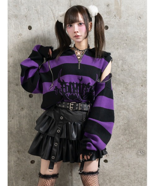 Amilige(アミリージュ)の「クロスAmilige変形ZIPニット(ニット/セーター・レディース・ブラック×ホワイト/パープル系その他/レッド系その他・FREE)」の16枚目の写真
