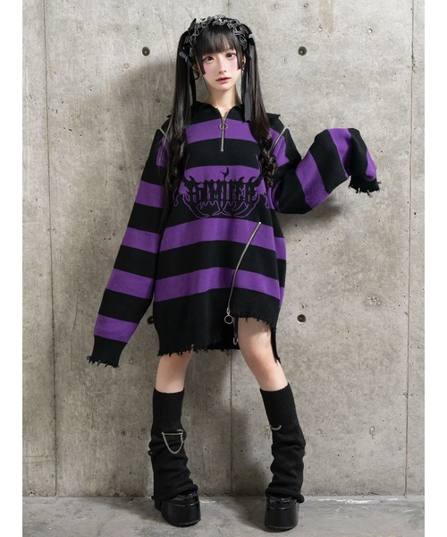 Amilige(アミリージュ)の「クロスAmilige変形ZIPニット(ニット/セーター・レディース・ブラック×ホワイト/パープル系その他/レッド系その他・FREE)」の10枚目の写真