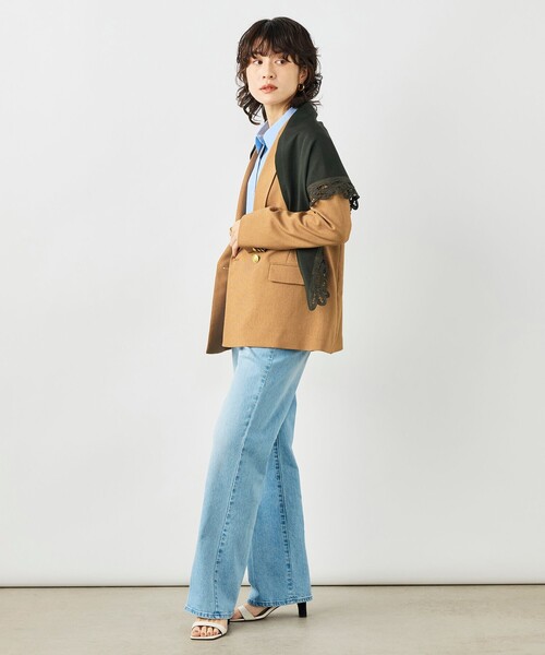 NOLLEY’S（ノーリーズ）の「《手洗い可能》バテンレース三角ストール（ストール/ショール・レディース・チャコールグレー/オフホワイト・FREE）」の12枚目の写真