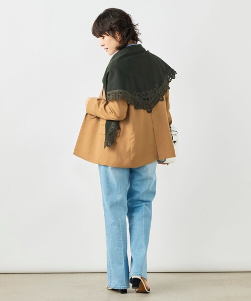 NOLLEY’S（ノーリーズ）の「《手洗い可能》バテンレース三角ストール（ストール/ショール・レディース・チャコールグレー/オフホワイト・FREE）」の13枚目の写真