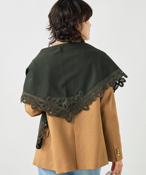 NOLLEY’S（ノーリーズ）の「《手洗い可能》バテンレース三角ストール（ストール/ショール・レディース・チャコールグレー/オフホワイト・FREE）」の17枚目の写真