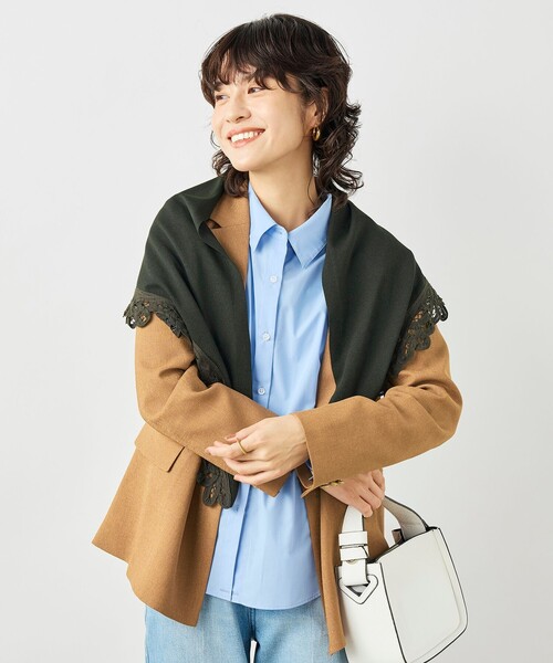 NOLLEY’S（ノーリーズ）の「《手洗い可能》バテンレース三角ストール（ストール/ショール・レディース・チャコールグレー/オフホワイト・FREE）」の20枚目の写真