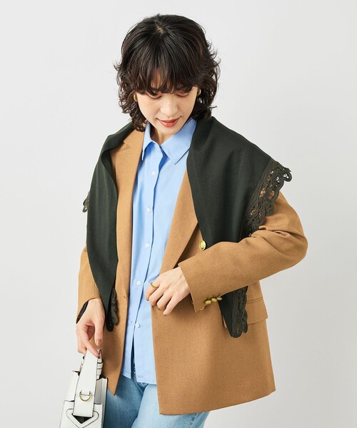 NOLLEY’S（ノーリーズ）の「《手洗い可能》バテンレース三角ストール（ストール/ショール・レディース・チャコールグレー/オフホワイト・FREE）」の21枚目の写真