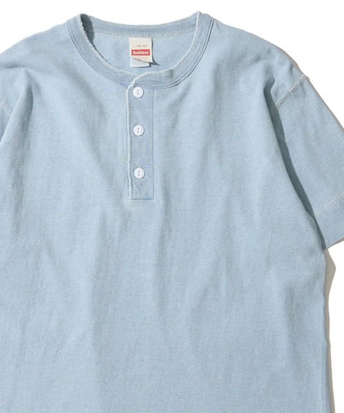 Healthknit(ヘルスニット)の「【Healthknit】Indigo Henleyneck S/S Tee / ヘンリーネック ショートスリーブTシャツ(Tシャツ/カットソー・メンズ・ダークインディゴブルー/ライトインディゴブルー/インディゴブルー・MEDIUM/X-LARGE/LARGE)」の2枚目の写真