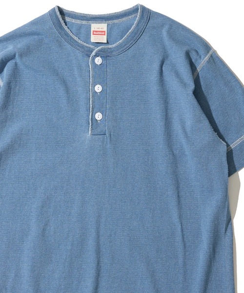 Healthknit(ヘルスニット)の「【Healthknit】Indigo Henleyneck S/S Tee / ヘンリーネック ショートスリーブTシャツ(Tシャツ/カットソー・メンズ・ダークインディゴブルー/ライトインディゴブルー/インディゴブルー・MEDIUM/X-LARGE/LARGE)」の1枚目の写真