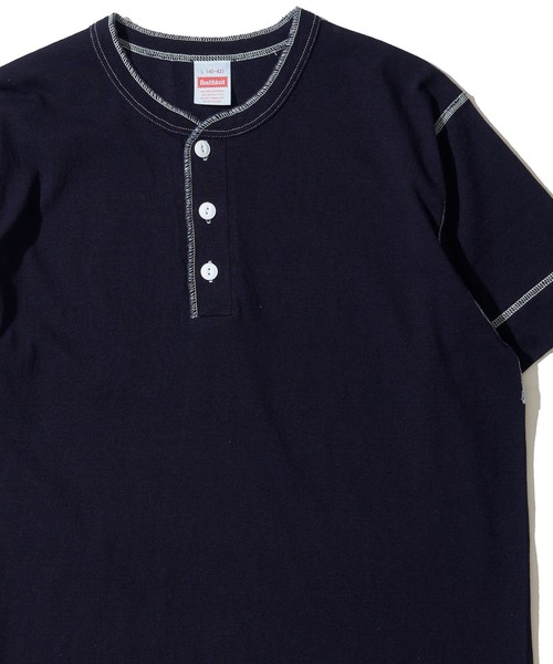 Healthknit(ヘルスニット)の「【Healthknit】Indigo Henleyneck S/S Tee / ヘンリーネック ショートスリーブTシャツ(Tシャツ/カットソー・メンズ・ダークインディゴブルー/ライトインディゴブルー/インディゴブルー・MEDIUM/X-LARGE/LARGE)」の3枚目の写真