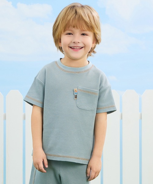 combimini（コンビミニ）の「ストレッチワッフル半袖BIGTシャツ（Tシャツ/カットソー・キッズ・アイボリー/グレイッシュベージュ/サックスブルー・100/120/110/90/80）」の3枚目の写真