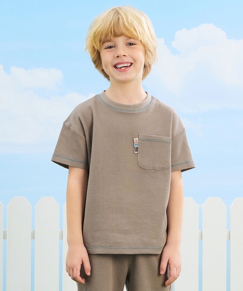 combimini（コンビミニ）の「ストレッチワッフル半袖BIGTシャツ（Tシャツ/カットソー・キッズ・アイボリー/グレイッシュベージュ/サックスブルー・100/120/110/90/80）」の2枚目の写真