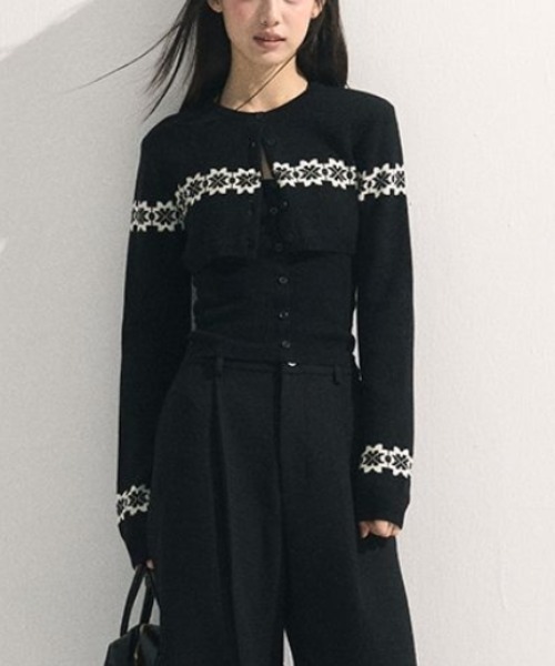 Vipoa(ヴィポア)の「2piece set cardigan(カーディガン/ボレロ・レディース・ブラック/レッド・FREE)」の2枚目の写真