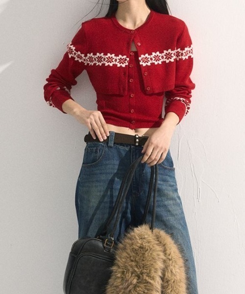 Vipoa(ヴィポア)の「2piece set cardigan(カーディガン/ボレロ・レディース・ブラック/レッド・FREE)」の7枚目の写真