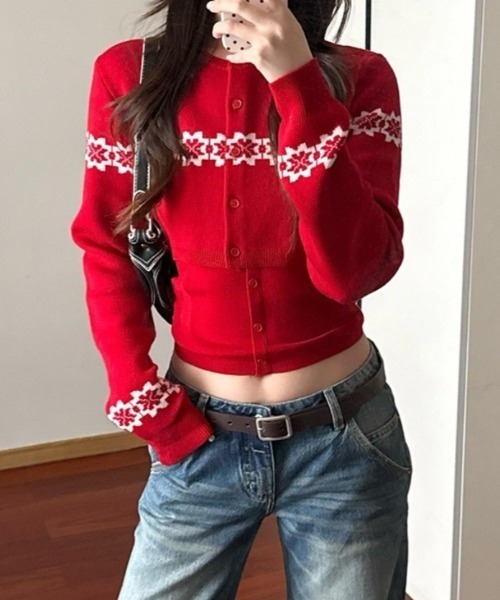 Vipoa(ヴィポア)の「2piece set cardigan(カーディガン/ボレロ・レディース・ブラック/レッド・FREE)」の8枚目の写真