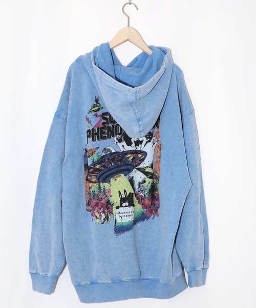 ScoLar(スカラー)の「153774:超常現象プリント ケミカル加工裏毛パーカー(パーカー・レディース・ブルー/チャコールグレー/パープル・M)」の7枚目の写真