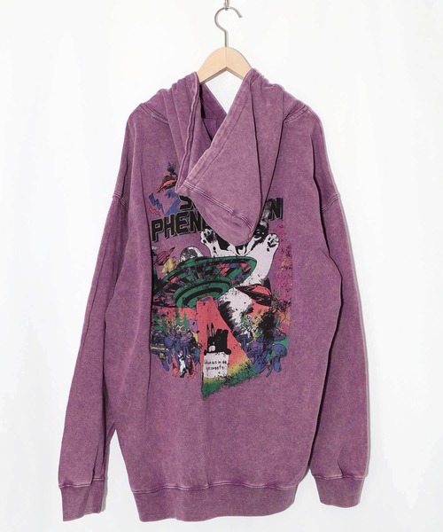 ScoLar(スカラー)の「153774:超常現象プリント ケミカル加工裏毛パーカー(パーカー・レディース・ブルー/チャコールグレー/パープル・M)」の9枚目の写真