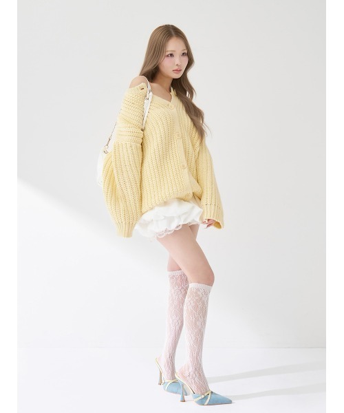 Darich(ダーリッチ)の「ロービングカラーニットカーディガン(カーディガン/ボレロ・レディース・アイボリー/サックスブルー/ピンク/イエロー・FREE)」の13枚目の写真