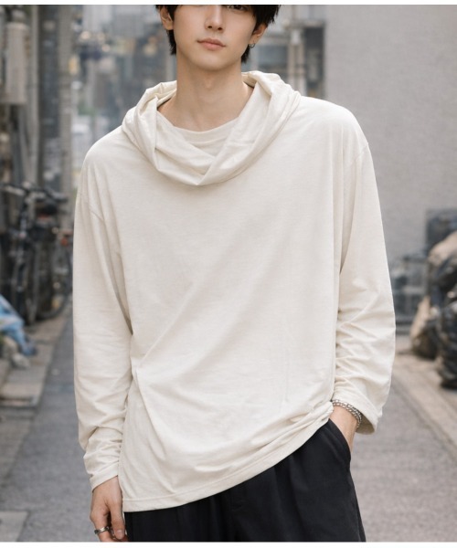 Sakka（サッカ）の「GGD国産オフタートルネックルーズフィットロンTEE（Tシャツ/カットソー・メンズ・ブラック/オフホワイト・FREE）」の2枚目の写真