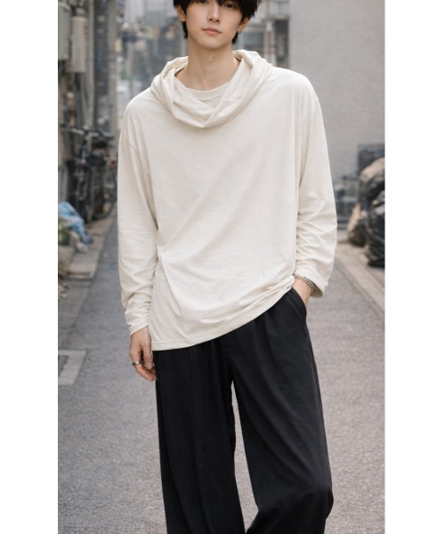 Sakka（サッカ）の「GGD国産オフタートルネックルーズフィットロンTEE（Tシャツ/カットソー・メンズ・ブラック/オフホワイト・FREE）」の3枚目の写真