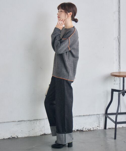 RETRO GIRL(レトロガール)の「配色ステッチニット(ニット/セーター・レディース・ナチュラル/チャコールグレー/ブルー・FREE)」の9枚目の写真
