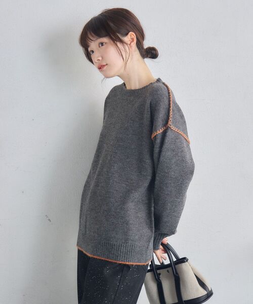 RETRO GIRL(レトロガール)の「配色ステッチニット(ニット/セーター・レディース・ナチュラル/チャコールグレー/ブルー・FREE)」の14枚目の写真
