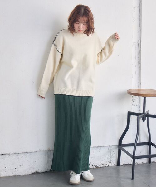 RETRO GIRL(レトロガール)の「配色ステッチニット(ニット/セーター・レディース・ナチュラル/チャコールグレー/ブルー・FREE)」の18枚目の写真