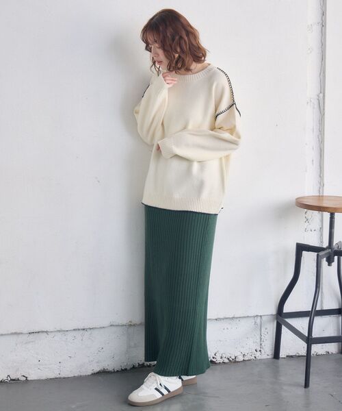 RETRO GIRL(レトロガール)の「配色ステッチニット(ニット/セーター・レディース・ナチュラル/チャコールグレー/ブルー・FREE)」の21枚目の写真
