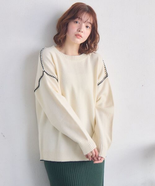 RETRO GIRL(レトロガール)の「配色ステッチニット(ニット/セーター・レディース・ナチュラル/チャコールグレー/ブルー・FREE)」の22枚目の写真