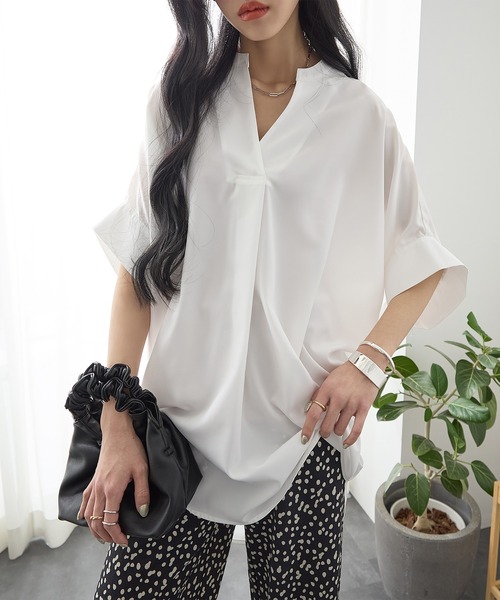 ReDial(リダイアル)の「活躍!ゆるスキッパーブラウス(シャツ/ブラウス・レディース・ブラック/オリーブ/オフホワイト・(M~L)/LL~3L)」の6枚目の写真
