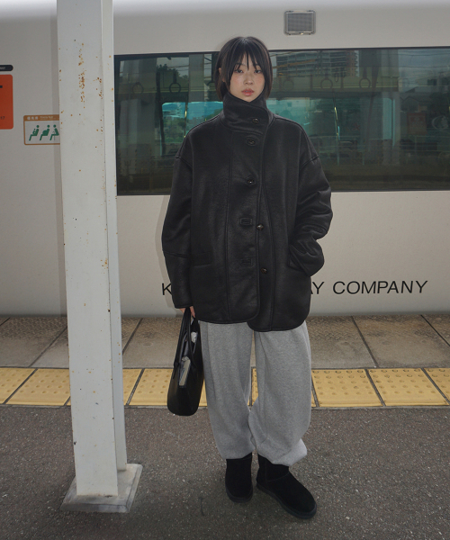 セール】(woman) ダスクハイムートンハーフコート_ブラック(ムートン セール】(woman) ダスクハイムートンハーフコート_ブラック(ムートン