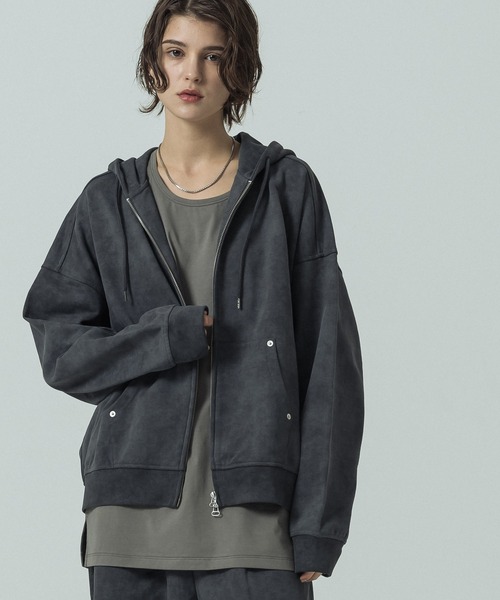 SLICK(スリック)の「【SLICK/スリック】Used Printed Sweat Zip Parka/ユーズドプリントショートレングスジップパーカー/ビンテージ/短丈(パーカー・メンズ・ブラック/グレー・2/1/3)」の1枚目の写真