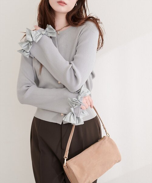 natural couture(ナチュラルクチュール)の「袖口リボンリブカーデ(カーディガン/ボレロ・レディース・グレー/オフホワイト/ネイビー/ピンク・FREE)」の19枚目の写真