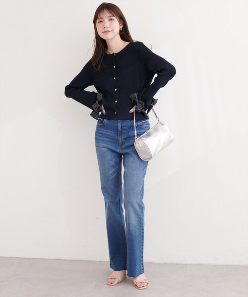 natural couture(ナチュラルクチュール)の「袖口リボンリブカーデ(カーディガン/ボレロ・レディース・グレー/オフホワイト/ネイビー/ピンク・FREE)」の16枚目の写真