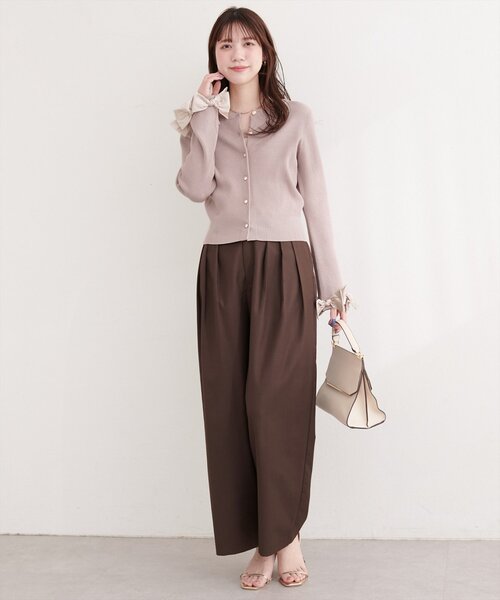 natural couture(ナチュラルクチュール)の「袖口リボンリブカーデ(カーディガン/ボレロ・レディース・グレー/オフホワイト/ネイビー/ピンク・FREE)」の11枚目の写真