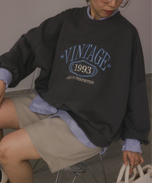 VINTAGE ロゴ オーバーサイズ 刺繍 スウェット トレーナー（スウェット
