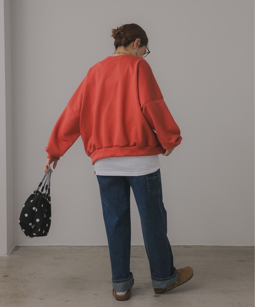 210nouve（トゥージュヌーブ）の「VINTAGE ロゴ オーバーサイズ 刺繍 スウェット トレーナー（スウェット・レディース・チャコールグレー/オレンジ/オートミール・FREE）」の7枚目の写真